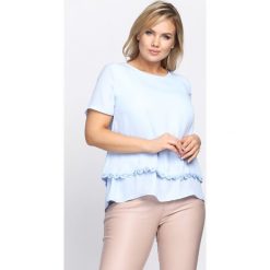 Niebieska Bluzka Chaplet. Niebieskie bluzki damskie Born2be, na co dzień, xl, bez wzorów, z okrągłym kołnierzem, z krótkim rękawem. Za 49,99 zł.