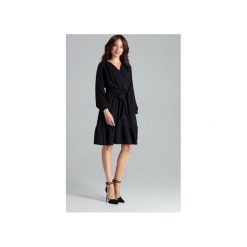 Sukienka L053 Czarny. Czarne sukienki damskie Lenitif, l, bez wzorów, bez kołnierzyka, z długim rękawem, długie, midi, kopertowe. Za 199,00 zł.