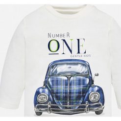 Mayoral - Longsleeve dziecięcy 68-98 cm. Białe t-shirty chłopięce marki Mayoral, z nadrukiem, z bawełny, z długim rękawem. W wyprzedaży za 39,90 zł.