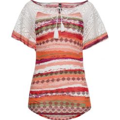 Shirt z koronką bonprix morelowy z nadrukiem. Pomarańczowe koszulki damskie marki bonprix, z nadrukiem, z koronki, etno, bez kołnierzyka, bez rękawów. Za 59,99 zł.