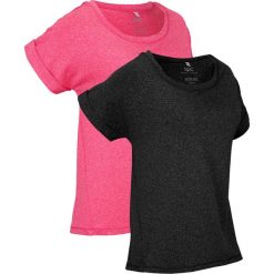 Shirt sportowy (2 szt.), krótki rękaw bonprix czarny + różowy hibiskus melanż. Czarne bluzki sportowe damskie bonprix, bez wzorów, bez kołnierzyka, z krótkim rękawem, krótkie, bez kaptura. Za 85,98 zł.