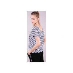 T-shirt damski klasyczny -PASKI. Białe t-shirty damskie 3 for u, w paski, z bawełny, klasyczne, z klasycznym kołnierzykiem. Za 76,28 zł.