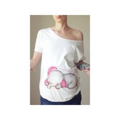 Biały ciążowy oversize tshirt słonik. Białe t-shirty damskie One mug a day, s, z nadrukiem, z bawełny, bez kołnierzyka, z krótkim rękawem. Za 89,00 zł.