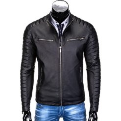 KURTKA MĘSKA PRZEJŚCIOWA SKÓRZANA C326 - CZARNA. Czarne kurtki męskie pikowane marki Ombre Clothing, m, z poliesteru, bez kaptura. Za 129,00 zł.