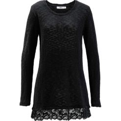 Swetry klasyczne damskie: Sweter z koronką, długi rękaw bonprix czarny
