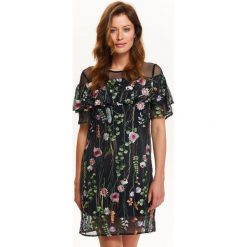 Sukienka damska w kwiaty. Czarne sukienki damskie Top Secret, na co dzień, na zimę, w kwiaty, z tkaniny, eleganckie, z falbankami, z krótkim rękawem, krótkie, mini. W wyprzedaży za 59,99 zł.