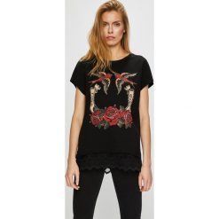 Pinko - Top. Czarne bluzki damskie marki Pinko, s, z nadrukiem, z bawełny, z okrągłym kołnierzem. W wyprzedaży za 479,90 zł.
