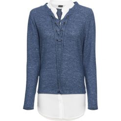 Shirt 2 w 1 bonprix jasny indygo - biały melanż. Niebieskie koszulki damskie marki bonprix, bez wzorów, bez kołnierzyka, bez rękawów. Za 109,99 zł.