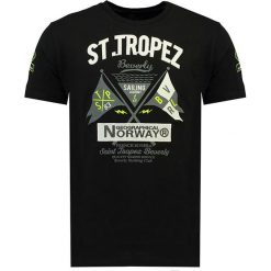Koszulka "Javiers" w kolorze czarnym. Czarne koszulki męskie Geographical Norway Men, m, z nadrukiem, z bawełny, z okrągłym kołnierzem, bez rękawów. W wyprzedaży za 49,95 zł.