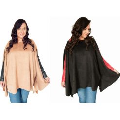 Asymetryczne zamszowe ponczo MODA XXL. Czarne poncza damskie Moda Size Plus Iwanek, xxl, bez wzorów, z poliesteru. Za 119,90 zł.