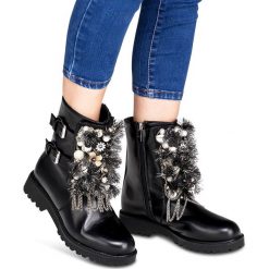 Botki damskie Ideal Shoes ES8519 Czarne. Czarne botki damskie Ideal Shoes, z tworzywa sztucznego, bez obcasa, na obcasie, na zamek. Za 99,00 zł.