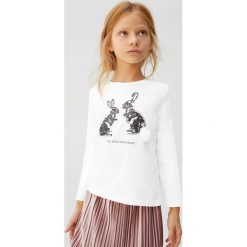 Mango Kids - Longsleeve dziecięcy Rabbit 110-164 cm. Białe bluzki dziewczęce z aplikacjami, z bawełny, z okrągłym kołnierzem, długie. Za 59,90 zł.