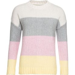 Sweter oversize bonprix kryształowy jasnoróżowy - biel wełny żółty - jasnoszary melanż. Różowe swetry damskie bonprix, w paski, z wełny, bez rękawów, bez kaptura. Za 89,99 zł.