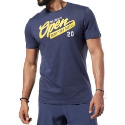 Reebok CrossFit Open Tee FP9337 t-shirt męskie granatowe M. T-shirty męskie Reebok, m, z napisami, z bawełny, sportowe, bez kołnierzyka, krótkie. W wyprzedaży za 79,99 zł.