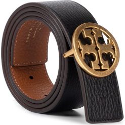 Pasek Damski TORY BURCH - 1,5" Reversible Logo Belt 56644 Black/New Cuoio/Gold 001. Czarne paski damskie Tory Burch, w paski, ze skóry. Za 859,00 zł.