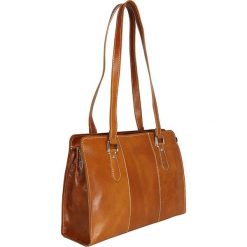 Torebki klasyczne damskie: Skórzana torebka w kolorze jasnobrązowym – 39 x 28 x 13 cm