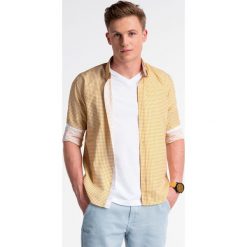 Koszula męska z długim rękawem K467 - pomarańczowa/zielona. Pomarańczowe koszule męskie Ombre Clothing, na lato, s, bez wzorów, z bawełny, klasyczne, z klasycznym kołnierzykiem, z długim rękawem. Za 69,00 zł.