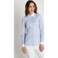 Błękitna koszula w paski BIALCON. Niebieskie koszule damskie BIALCON, na co dzień, w paski, eleganckie, bez kołnierzyka, bez rękawów. W wyprzedaży za 172,00 zł.