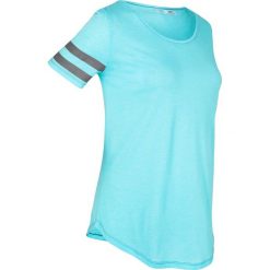 T-shirt sportowy, krótki rękaw bonprix morski melanż. Niebieskie bluzki sportowe damskie bonprix, bez wzorów, bez kołnierzyka, z krótkim rękawem, krótkie, bez kaptura. Za 37,99 zł.