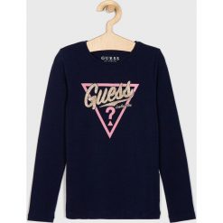 Guess Jeans - Longsleeve dziecięcy 118-175 cm. Niebieskie bluzki dziewczęce Guess Jeans, z nadrukiem, z elastanu, z okrągłym kołnierzem, z długim rękawem, długie, bez kaptura. Za 89,90 zł.