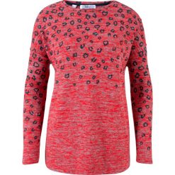 Sweter z przędzy z długim włosem w cętki leoparda bonprix truskawkowy leo. Czerwone swetry damskie bonprix, bez wzorów, z długim rękawem, długie, bez kaptura. Za 99,99 zł.