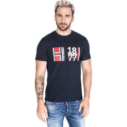 Helly Hansen 1877 Koszulka Niebieski. Niebieskie podkoszulki męskie Helly Hansen, xxl, z nadrukiem, z bawełny, bez kołnierzyka, krótkie. Za 152,95 zł.