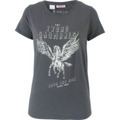 T-shirt z bawełny z nadrukiem, krótki rękaw bonprix antracytowy z nadrukiem. Szare t-shirty damskie bonprix, z nadrukiem, z bawełny, bez kołnierzyka. Za 22,99 zł.