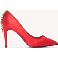 Szpilki: NA-KD Shoes Satynowe szpilki ze zdobionymi obcasami – Red