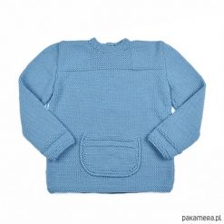Sweter z kieszonką Merynos Dziecięcy. Niebieskie swetry chłopięce marki Pakamera, z wełny. Za 289,00 zł.