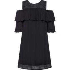 Sukienka cold-shoulder bonprix czarny. Czarne sukienki damskie bonprix, w koronkowe wzory, z koronki, bez kołnierzyka, bez rękawów. Za 54,99 zł.