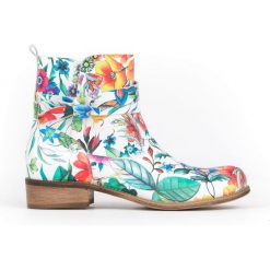Botki z kokardą - skóra naturalna - model 458 - kolor kwiatek. Szare botki damskie Zapato, z jeansu, eleganckie, z okrągłym noskiem, bez obcasa, na płaskiej podeszwie, bez zapięcia. W wyprzedaży za 319,20 zł.