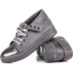 Trampki damskie slip on: STYLOWE ZAMSZOWE TRAMPKI SPORT odcienie szarości i srebra