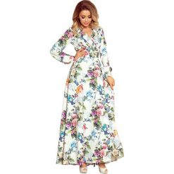 Sukienka Maxi w Kwiaty z Falbanką. Białe sukienki damskie Molly.pl, na imprezę, na lato, s, w kwiaty, wizytowe, z falbankami, z długim rękawem, długie, maxi, rozkloszowane. Za 378,90 zł.