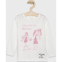 Name it - Longsleeve dziecięcy 92-128 cm. Białe bluzki dziewczęce Name it, z nadrukiem, z dzianiny, z okrągłym kołnierzem, z długim rękawem, długie, bez kaptura. Za 39,90 zł.