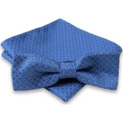 Niebieska Mucha w Drobną Kratkę + Poszetka MUALTS0087. Niebieskie muszki męskie Alties, na imprezę, w paski, eleganckie. Za 39,00 zł.