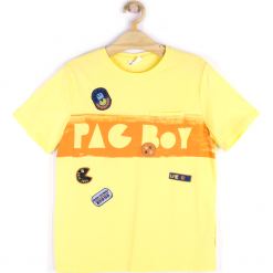 Koszulka. Żółte t-shirty chłopięce PAC BOY, z aplikacjami, z elastanu, z krótkim rękawem. Za 29,90 zł.
