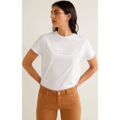 Mango - Top. Białe topy damskie marki Mango, s, z nadrukiem, z bawełny, z okrągłym kołnierzem. Za 59,90 zł.