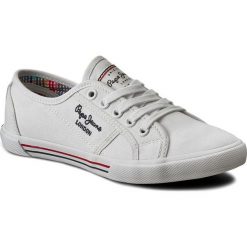 Tenisówki PEPE JEANS - Aberlady Basic 17 PLS30500 White 800. Białe półbuty damskie Pepe Jeans, na co dzień, bez wzorów, z jeansu, bez obcasa, na płaskiej podeszwie, bez zapięcia. W wyprzedaży za 179,00 zł.