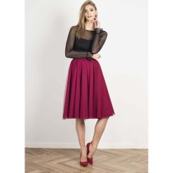 Bordowa Zwiewna Tiulowa Spódnica do Kolan. Czerwone spódniczki damskie marki Molly.pl, s, bez wzorów, z tiulu, midi. Za 279,90 zł.