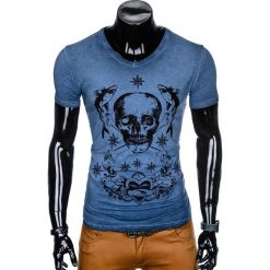 T-shirt męski z nadrukiem S888 - granatowy. Niebieskie t-shirty męskie Ombre Clothing, s, z nadrukiem, bez kołnierzyka. Za 21,99 zł.