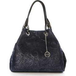 Shopper bag damskie: Skórzana torebka w kolorze granatowym – 42 x 38 x 17 cm