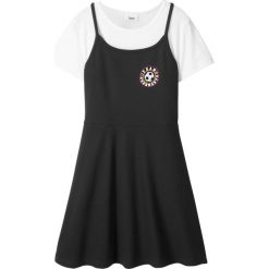 Sukienki dziewczęce: T-shirt + sukienka (2 części) bonprix biało-czarny z nadrukiem