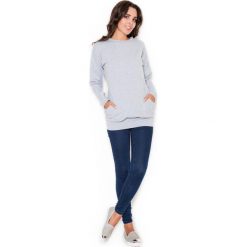 Szara Długa Casualowa Bluza z Wsuwanymi Kieszeniami. Szare podkoszulki damskie marki Molly.pl, s, bez wzorów, z jeansu, bez kołnierzyka. Za 122,90 zł.