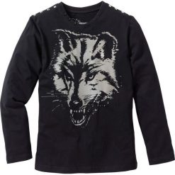 Shirt z długim rękawem i ćwiekami bonprix czarny. Czarne koszule chłopięce bonprix, z nadrukiem, z dekoltem w serek, z długim rękawem, długie. Za 34,99 zł.