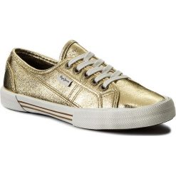 Tenisówki PEPE JEANS - Aberlady Met PLS30587 Gold 099. Żółte półbuty damskie Pepe Jeans, na co dzień, bez wzorów, z jeansu, bez obcasa, na płaskiej podeszwie, bez zapięcia. W wyprzedaży za 139,00 zł.