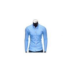 KOSZULA MĘSKA ELEGANCKA Z DŁUGIM RĘKAWEM K302 - BŁĘKITNA. Niebieskie koszule męskie marki Ombre Clothing, s, z bawełny, eleganckie, z kontrastowym kołnierzykiem, z długim rękawem. Za 59,00 zł.