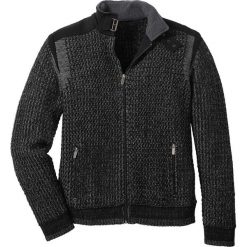Sweter rozpinany w strukturalny wzór bonprix czarno-dymny szary. Czarne swetry męskie bonprix, s, bez wzorów, ze splotem. Za 129,99 zł.