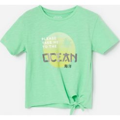 Bawełniany t-shirt z napisem 3d - Zielony. Zielone t-shirty damskie Reserved, z napisami, z bawełny, bez kołnierzyka. W wyprzedaży za 15,99 zł.