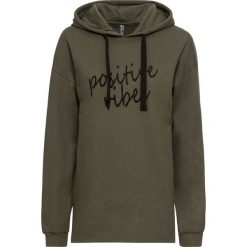 Bluzy damskie: Bluza z kapturem bonprix ciemnooliwkowo-czarny