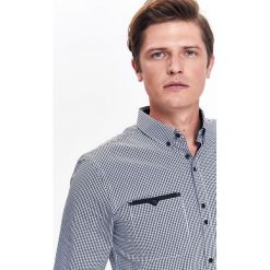 Koszula męska w pepito z kieszeniami i kroju slim. Szare koszule męskie Top Secret, na zimę, m, w kratkę, eleganckie, bez kołnierzyka, bez rękawów. W wyprzedaży za 39,99 zł.